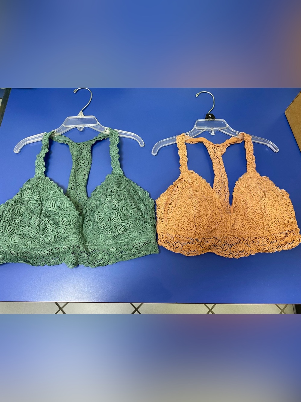Auden Lace Racerback Bralettes in Green and peach medium and large comfortable